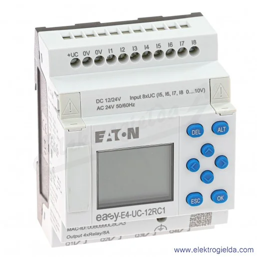 Przekaźnik programowalny 197211, EASY-E4-UC-12RC1, 12-24VDC, 24VAC, 8 wejść cyfrowych, 4 wejścia analogowe, 4 wyjścia cyfrowe Przekaźnik programowalny 197211, EASY-E4-UC-12RC1, 12-24VDC, 24VAC, 8 wejść cyfrowych, 4 wejścia analogowe, 4 wyjścia cyfrowe