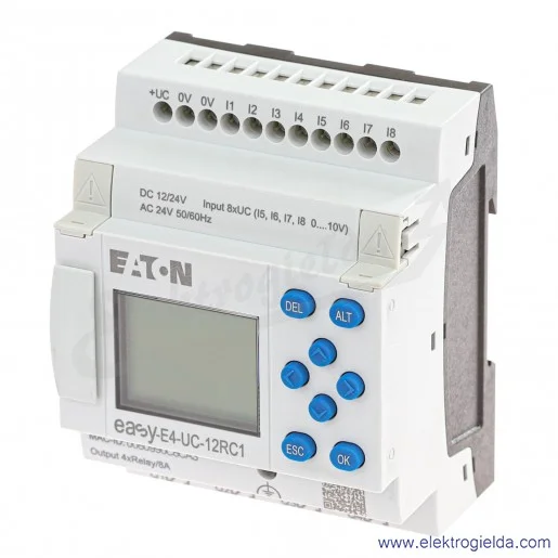 Przekaźnik programowalny 197211, EASY-E4-UC-12RC1, 12-24VDC, 24VAC, 8 wejść cyfrowych, 4 wejścia analogowe, 4 wyjścia cyfrowe Przekaźnik programowalny 197211, EASY-E4-UC-12RC1, 12-24VDC, 24VAC, 8 wejść cyfrowych, 4 wejścia analogowe, 4 wyjścia cyfrowe