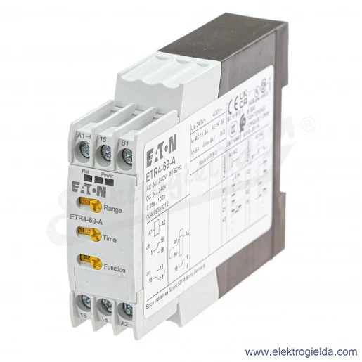 Przekaźnik czasowy 031891, ETR4-69-A, 0.05s-100h, 24-240VAC/DC, 3A, 1 styk przemienny Przekaźnik czasowy 031891, ETR4-69-A, 0.05s-100h, 24-240VAC/DC, 3A, 1 styk przemienny