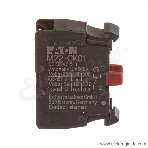Styk pomocniczy 216385, M22-CK01, 1NC, 6A, montaż czołowy, zaciski sprężynowe Styk pomocniczy 216385, M22-CK01, 1NC, 6A, montaż czołowy, zaciski sprężynowe