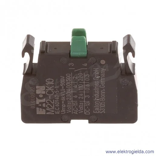 Styk pomocniczy 216384, M22-CK10, 1NO, 6A, montaż czołowy, zaciski sprężynowe Styk pomocniczy 216384, M22-CK10, 1NO, 6A, montaż czołowy, zaciski sprężynowe