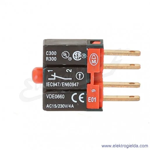 Styk pomocniczy 090401, E01, 1NC, z diodą czerwoną Styk pomocniczy 090401, E01, 1NC, z diodą czerwoną