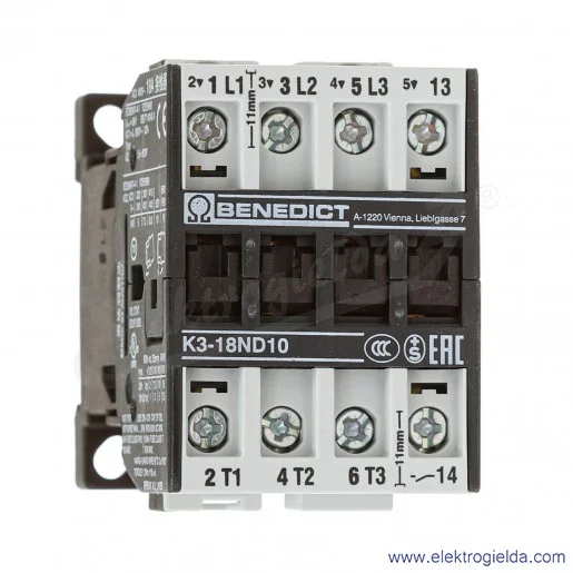 Stycznik BE-K3-18ND10-24, BE-K3-18ND10-24, 3-polowy, 7.5kW, 18A, 24VAC, 1Z Stycznik BE-K3-18ND10-24, BE-K3-18ND10-24, 3-polowy, 7.5kW, 18A, 24VAC, 1Z