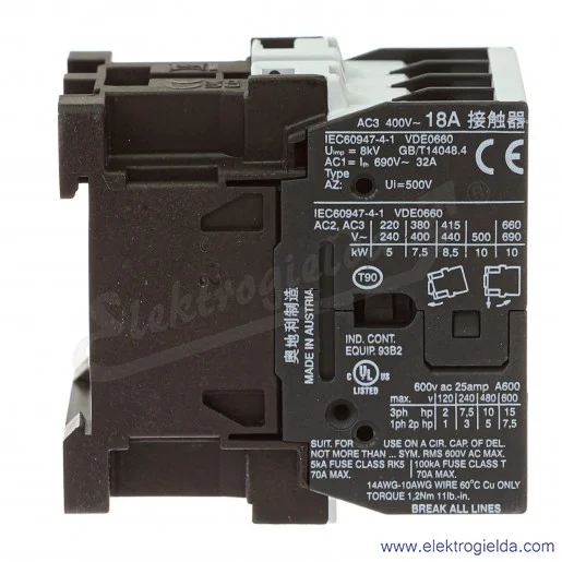 Stycznik BE-K3-18ND10-24, BE-K3-18ND10-24, 3-polowy, 7.5kW, 18A, 24VAC, 1Z Stycznik BE-K3-18ND10-24, BE-K3-18ND10-24, 3-polowy, 7.5kW, 18A, 24VAC, 1Z