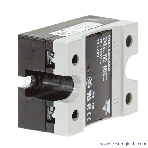 Przekaźnik półprzewodnikowy RM1A23A50, 22-48VDC, 50A, 24..265VAC Przekaźnik półprzewodnikowy RM1A23A50, 22-48VDC, 50A, 24..265VAC