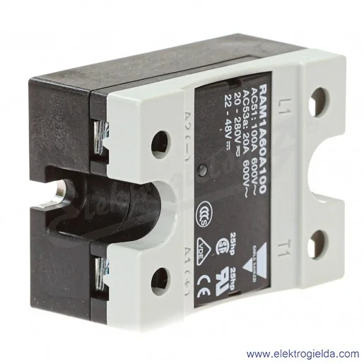 Przekaźnik półprzewodnikowy RAM1A60A100 napięcie sterujące 22-48VDC 20-280VAC, 100A, 42..660VAC Przekaźnik półprzewodnikowy RAM1A60A100 napięcie sterujące 22-48VDC 20-280VAC, 100A, 42..660VAC