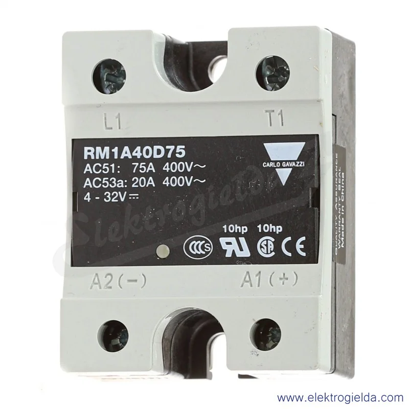 Przekaźnik półprzewodnikowy RM1A40D75, 3-32VDC, 75A, 42..440VAC