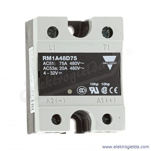 Przekaźnik półprzewodnikowy RM1A48D75, 4-32VDC, 75A, 42..530VAC Przekaźnik półprzewodnikowy RM1A48D75, 4-32VDC, 75A, 42..530VAC
