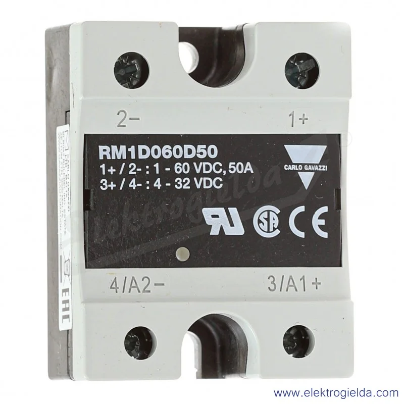 Przekaźnik półprzewodnikowy RM1D060D50 1P, napięcie sterujące 4-32VDC, 50A, 1..60VDC