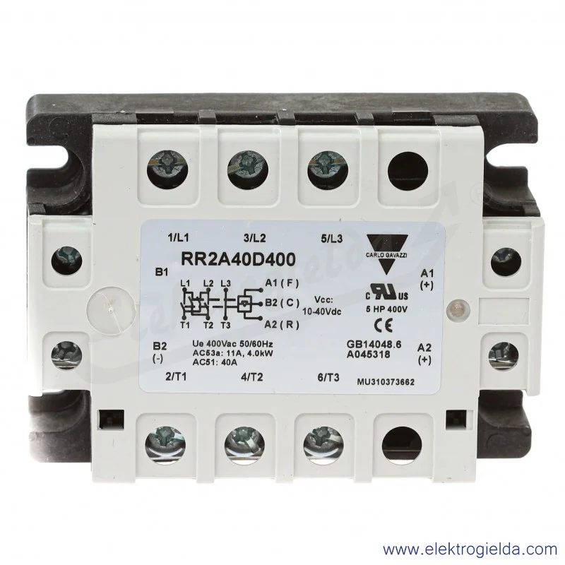 Przekaźnik półprzewodnikowy nawrotny RR2A40D400 4KW, 10-40VDC, 11A, 40..440VAC, 2 fazowy Przekaźnik półprzewodnikowy nawrotny RR2A40D400 4KW, 10-40VDC, 11A, 40..440VAC, 2 fazowy