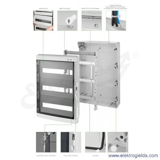 Rozdzielnica modułowa 1608-01, Galant Plus RN 3x18 PE+N, 638x432x160mm, IP65 Rozdzielnica modułowa 1608-01, Galant Plus RN 3x18 PE+N, 638x432x160mm, IP65