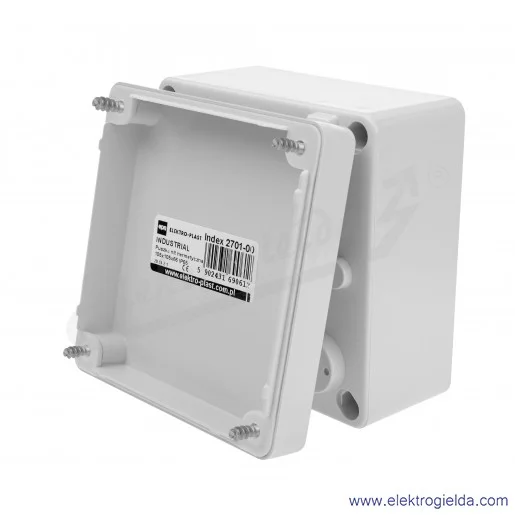Puszka natynkowa 2701-00, 105x105x66mm, szara RAL7035, wewnętrzne wymiary 99x99x56mm, IP65 Puszka natynkowa 2701-00, 105x105x66mm, szara RAL7035, wewnętrzne wymiary 99x99x56mm, IP65