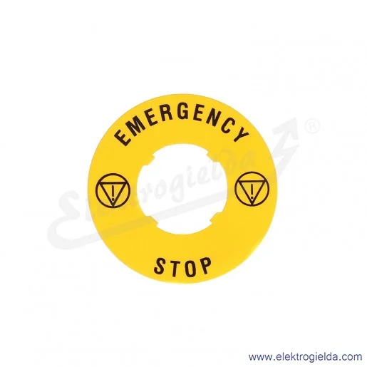 LPXAU115 tabliczka 60mm żółta z napisem EMERGENCY STOP