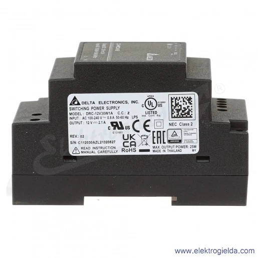 Zasilacz DRC-12V30W1AZ, 12V 2.5A, 30W, zasilanie 90..264VAC lub 125..375VDC Zasilacz DRC-12V30W1AZ, 12V 2.5A, 30W, zasilanie 90..264VAC lub 125..375VDC