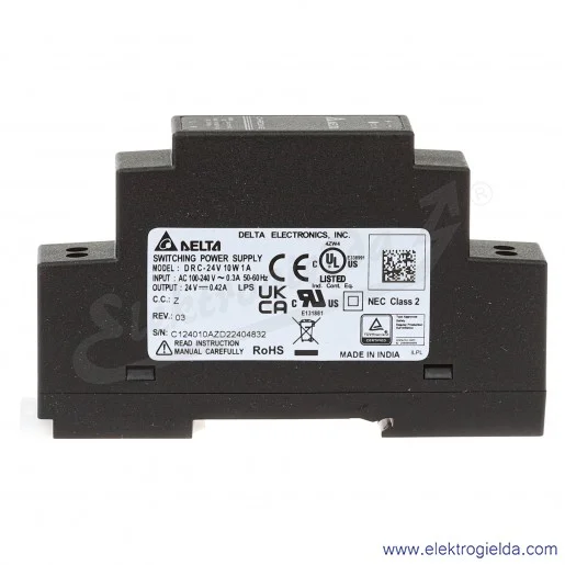 Zasilacz DRC-24V10W1AZ, 24VDC 0.42A, 10W, zasilanie 90..264VAC lub 125..375VDC Zasilacz DRC-24V10W1AZ, 24VDC 0.42A, 10W, zasilanie 90..264VAC lub 125..375VDC