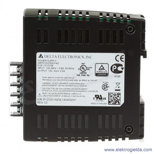 Zasilacz DRP-012V030W1AZ, 12VDC, 2.5A, 30W, zasilanie 85..264VAC lub 120..375VDC Zasilacz DRP-012V030W1AZ, 12VDC, 2.5A, 30W, zasilanie 85..264VAC lub 120..375VDC