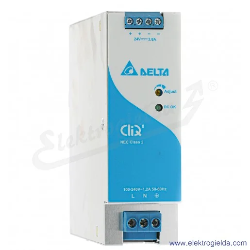 Zasilacz DRP-024V100W1NN, 24V 3.8A, 100W, zasilanie 85..264VAC lub 120..375VDC Zasilacz DRP-024V100W1NN, 24V 3.8A, 100W, zasilanie 85..264VAC lub 120..375VDC