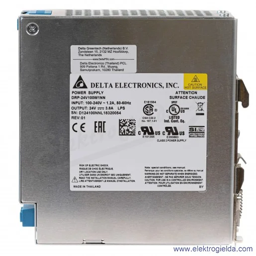 Zasilacz DRP-024V100W1NN, 24V 3.8A, 100W, zasilanie 85..264VAC lub 120..375VDC Zasilacz DRP-024V100W1NN, 24V 3.8A, 100W, zasilanie 85..264VAC lub 120..375VDC