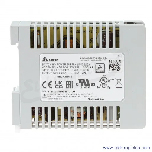 Zasilacz DRS-24V30W1NZ, 24VDC 1.25A, 30W, zasilanie 85..264VAC lub 120..375VDC Zasilacz DRS-24V30W1NZ, 24VDC 1.25A, 30W, zasilanie 85..264VAC lub 120..375VDC