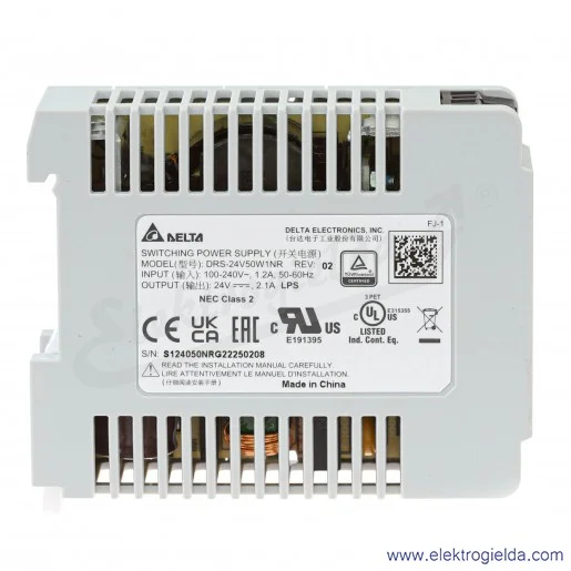 Zasilacz DRS-24V50W1NR, 24V 2.10A, 50W, zasilanie 85..264VAC lub 120..375VDC Zasilacz DRS-24V50W1NR, 24V 2.10A, 50W, zasilanie 85..264VAC lub 120..375VDC