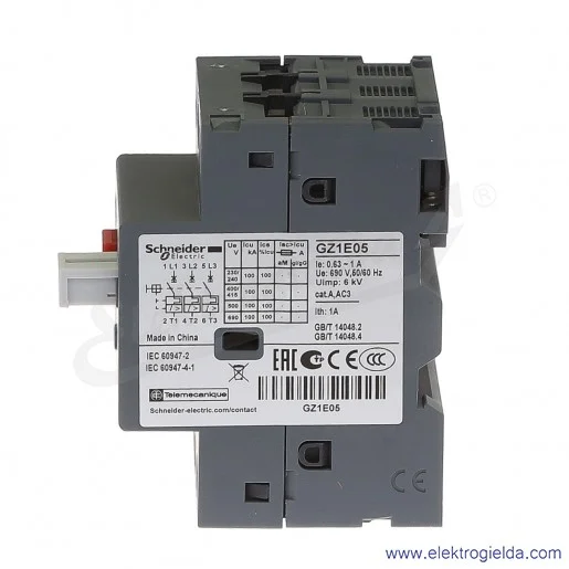 Wyłącznik silnikowy Termomagnetyczny GZ1E05 0,63-1A napęd przyciskowy Wyłącznik silnikowy Termomagnetyczny GZ1E05 0,63-1A napęd przyciskowy