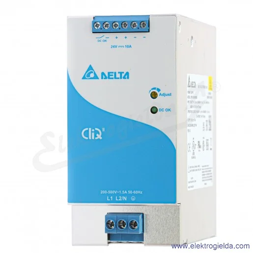 Zasilacz DRP-024V240W2BN, 24VDC 10A, 240W, zasilanie 1x180-305VAC i 254..780VDC Zasilacz DRP-024V240W2BN, 24VDC 10A, 240W, zasilanie 1x180-305VAC i 254..780VDC