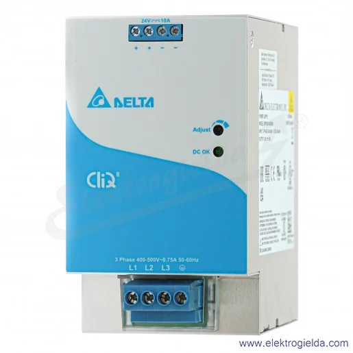 Zasilacz DRP-024V240W3BN, 24VDC/10A, 240W, zasilanie 3x400VAC Zasilacz DRP-024V240W3BN, 24VDC/10A, 240W, zasilanie 3x400VAC