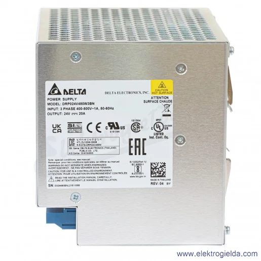 Zasilacz DRP024V480W3BN, 24V 20A, 480W, zasilanie 3x320..600VAC Zasilacz DRP024V480W3BN, 24V 20A, 480W, zasilanie 3x320..600VAC