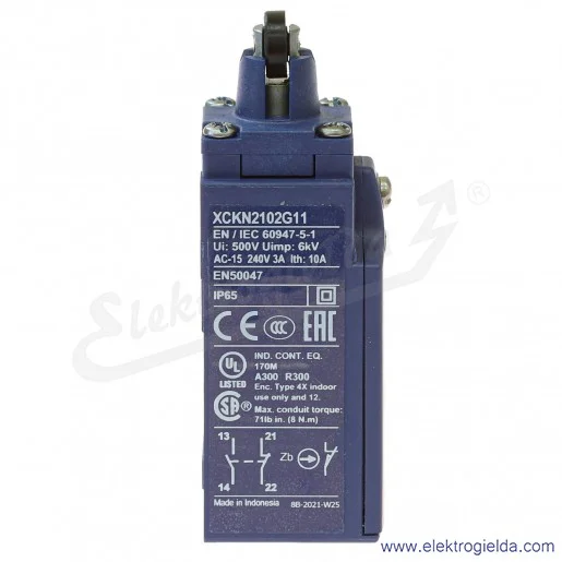 Wyłącznik krańcowy XCKN2102G11 1NO1NC, plastikowy, trzpień z rolką Wyłącznik krańcowy XCKN2102G11 1NO1NC, plastikowy, trzpień z rolką
