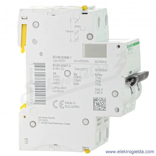 Wyłącznik nadprądowy iC60N-C6-2 C 6A 2-biegunowy Wyłącznik nadprądowy iC60N-C6-2 C 6A 2-biegunowy