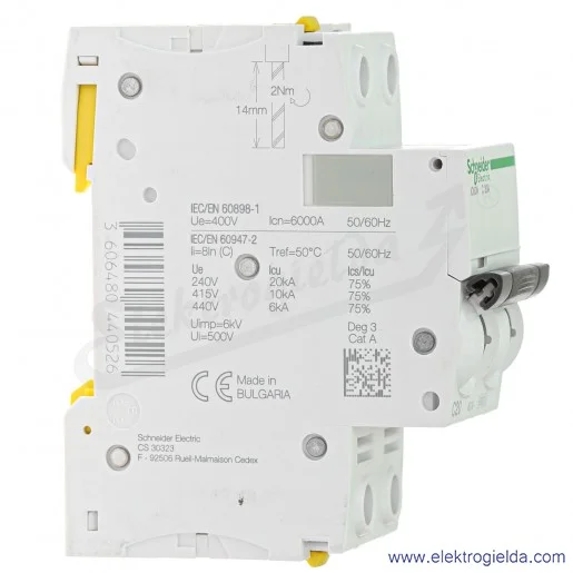 Wyłącznik nadprądowy iC60N-C20-2 C 20A 2-biegunowy Wyłącznik nadprądowy iC60N-C20-2 C 20A 2-biegunowy