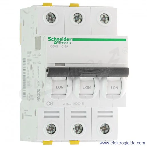 Wyłącznik nadprądowy iC60N-C6-3 C 6A 3-biegunowy Wyłącznik nadprądowy iC60N-C6-3 C 6A 3-biegunowy