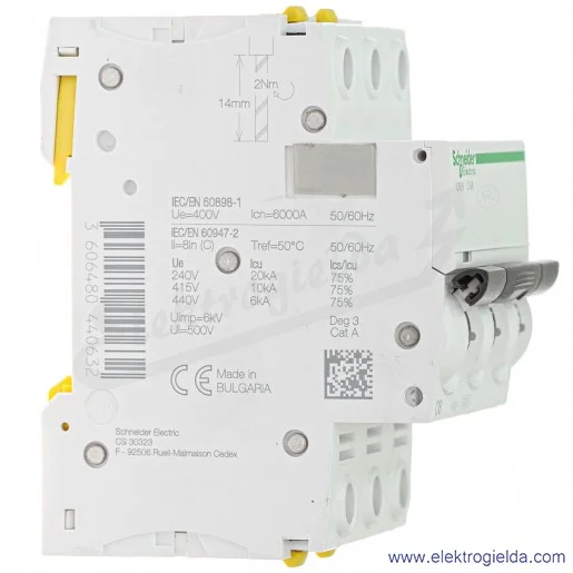 Wyłącznik nadprądowy iC60N-C6-3 C 6A 3-biegunowy Wyłącznik nadprądowy iC60N-C6-3 C 6A 3-biegunowy