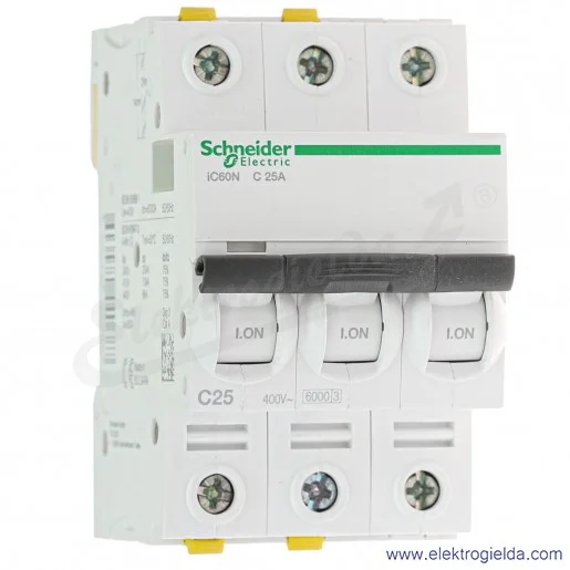 Wyłącznik nadprądowy iC60N-C25-3 C 25A 3-biegunowy Wyłącznik nadprądowy iC60N-C25-3 C 25A 3-biegunowy