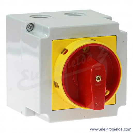 4G25-10-PK S6 /0-1/ 25A 3P Łącznik krzywkowy 3-fazowy z czerwonym pokrętłem zamykany na kłódkę w pozycji "0" z osłoną styków w o 4G25-10-PK S6 /0-1/ 25A 3P Łącznik krzywkowy 3-fazowy z czerwonym pokrętłem zamykany na kłódkę w pozycji "0" z osłoną styków w o