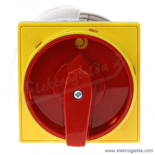 4G40-10-U S25 /0-1/ 40A 3P Łącznik krzywkowy 3-fazowy z czerwonym pokrętłem zamykany na kłódkę w pozycji "0" z osłoną styków bez 4G40-10-U S25 /0-1/ 40A 3P Łącznik krzywkowy 3-fazowy z czerwonym pokrętłem zamykany na kłódkę w pozycji "0" z osłoną styków bez
