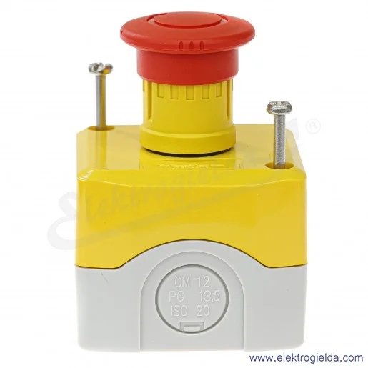 Kaseta żółta XALK178 z przyciskiem grzybkowym fi 40mm ryglowanym, 1NC, IP65