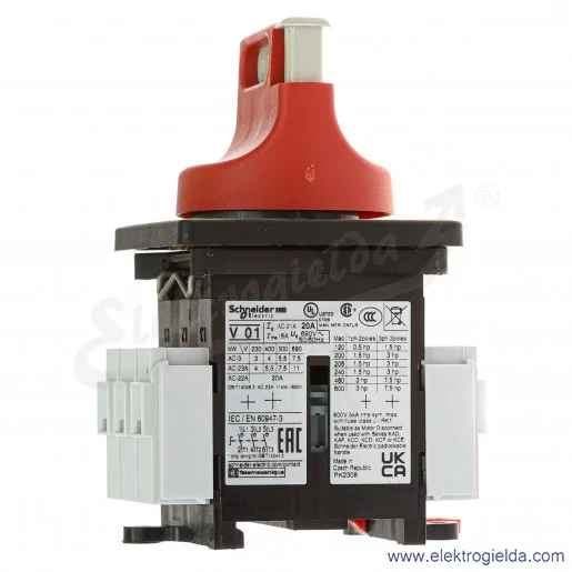 Rozłącznik główny VCF01 bezpieczeństwa, 20A, 5.5kW, montaż na drzwiach Rozłącznik główny VCF01 bezpieczeństwa, 20A, 5.5kW, montaż na drzwiach