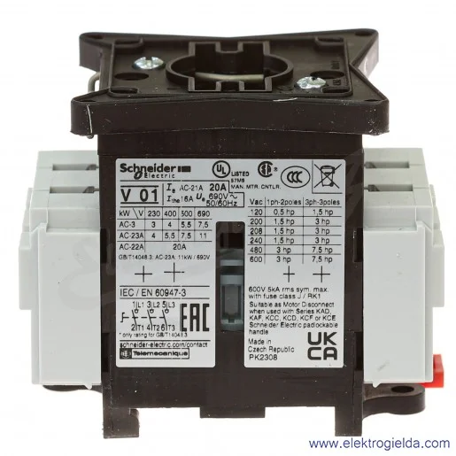 Rozłącznik główny VCF01 bezpieczeństwa, 20A, 5.5kW, montaż na drzwiach Rozłącznik główny VCF01 bezpieczeństwa, 20A, 5.5kW, montaż na drzwiach