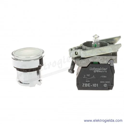 Przycisk sterowniczy XB4BW31G5 biały 1NO+1NC, 120VAC, kryty metalowy podświetlany LED