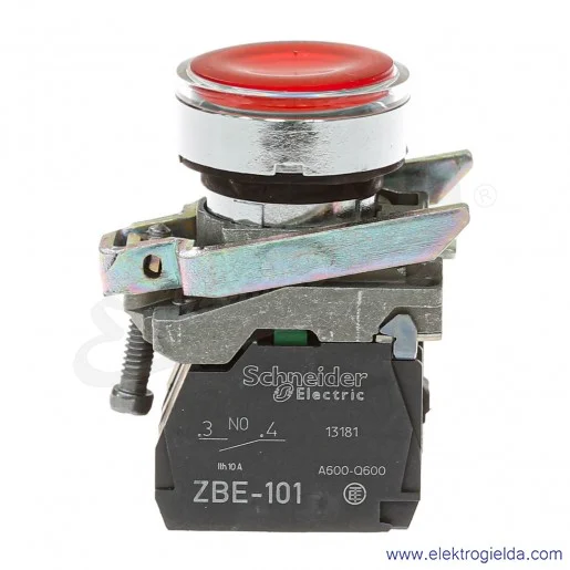 Przycisk sterowniczy XB4BW34M5 Czerwony 1NO+1NC 230VAC kryty metalowy, podświetlany LED