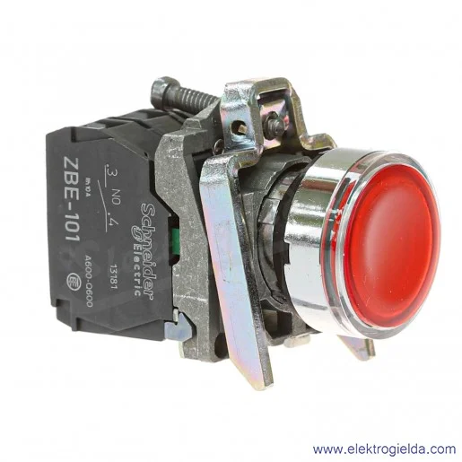 Przycisk sterowniczy XB4BW34M5 Czerwony 1NO+1NC 230VAC kryty metalowy, podświetlany LED