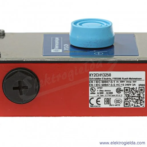 Łącznik bezpieczeństwa cięgnowy XY2CH13250 1NO+1NC, odryglowywanie za pomocą przycisku osłoniętego, Preventa Łącznik bezpieczeństwa cięgnowy XY2CH13250 1NO+1NC, odryglowywanie za pomocą przycisku osłoniętego, Preventa