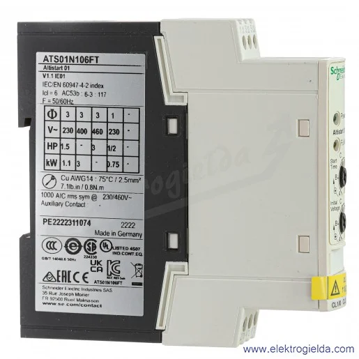 Softstart ATS01N106FT, 6A 1-3F/110-480VAC, 3kW Softstart ATS01N106FT, 6A 1-3F/110-480VAC, 3kW