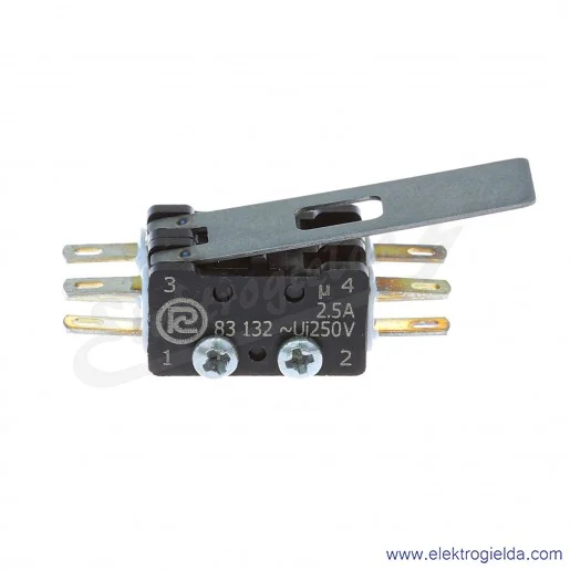 Łącznik krańcowy miniaturowy 83-132s 54 A2 podwójny z dźwignią 30mm 2Z+2R srebrzony Łącznik krańcowy miniaturowy 83-132s 54 A2 podwójny z dźwignią 30mm 2Z+2R srebrzony