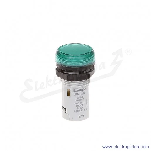 Lampka sygnalizacyjna LPMLM3 230VAC zielona, LED, jednoczęściowa IP66 Lampka sygnalizacyjna LPMLM3 230VAC zielona, LED, jednoczęściowa IP66