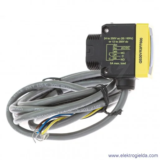 Czujnik optyczny 73076, QS30VR3FF600, 12-250VDC, 24-250VAC, przewód 2m Czujnik optyczny 73076, QS30VR3FF600, 12-250VDC, 24-250VAC, przewód 2m