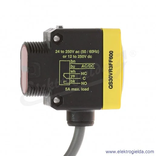 Czujnik optyczny 73076, QS30VR3FF600, 12-250VDC, 24-250VAC, przewód 2m Czujnik optyczny 73076, QS30VR3FF600, 12-250VDC, 24-250VAC, przewód 2m