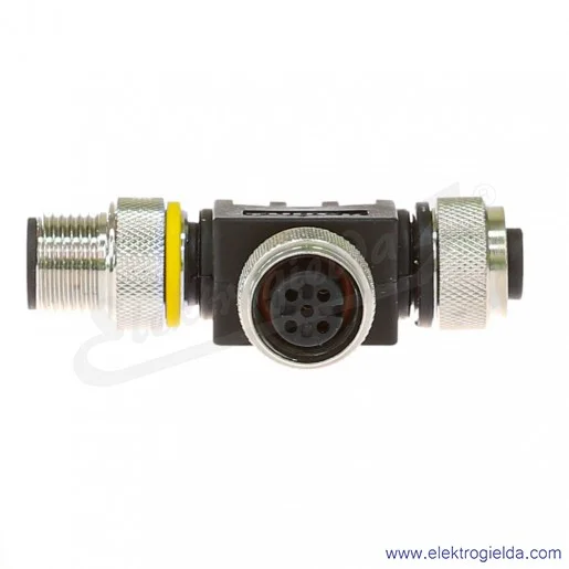 Trójnik 6930573, VT2-FKM5-FKM5-FSM5, typu T, bez przewodów, 1x złącze męskie M12 - 2 x złącze żeńskie M12 Trójnik 6930573, VT2-FKM5-FKM5-FSM5, typu T, bez przewodów, 1x złącze męskie M12 - 2 x złącze żeńskie M12