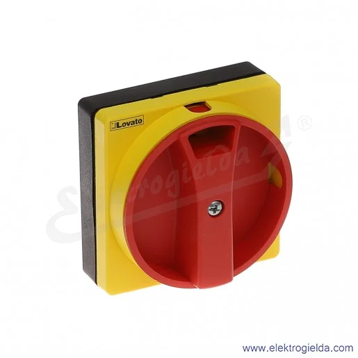 Pokrętło GAX61 żółto-czerwone blokowane kłódką IP65 do na trzpień 5mm Pokrętło GAX61 żółto-czerwone blokowane kłódką IP65 do na trzpień 5mm